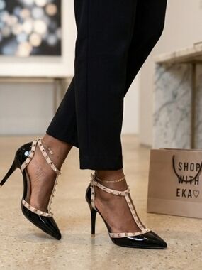 Studded nude and black heels